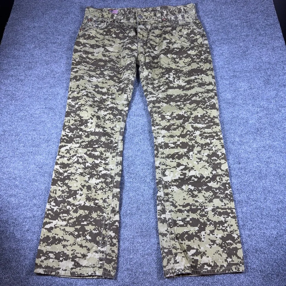 True Religion Joey Super T Mens 38 Digital Camo Flare Jeans Made in USA Rare
